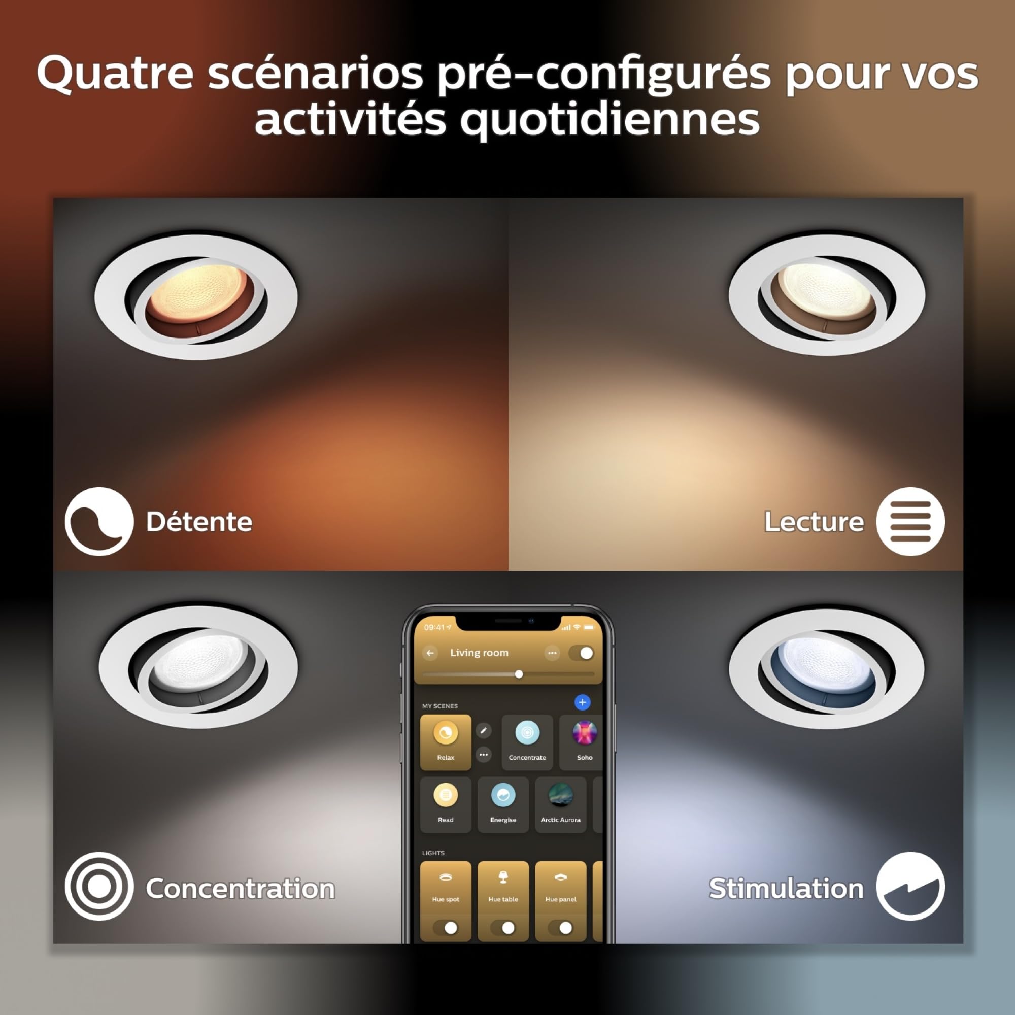 Philips Hue White Ambiance, Milliskin spots encastrés blancs 3x5W, compatible Bluetooth, fonctionne avec Alexa, Google Assistant et Apple Homekit