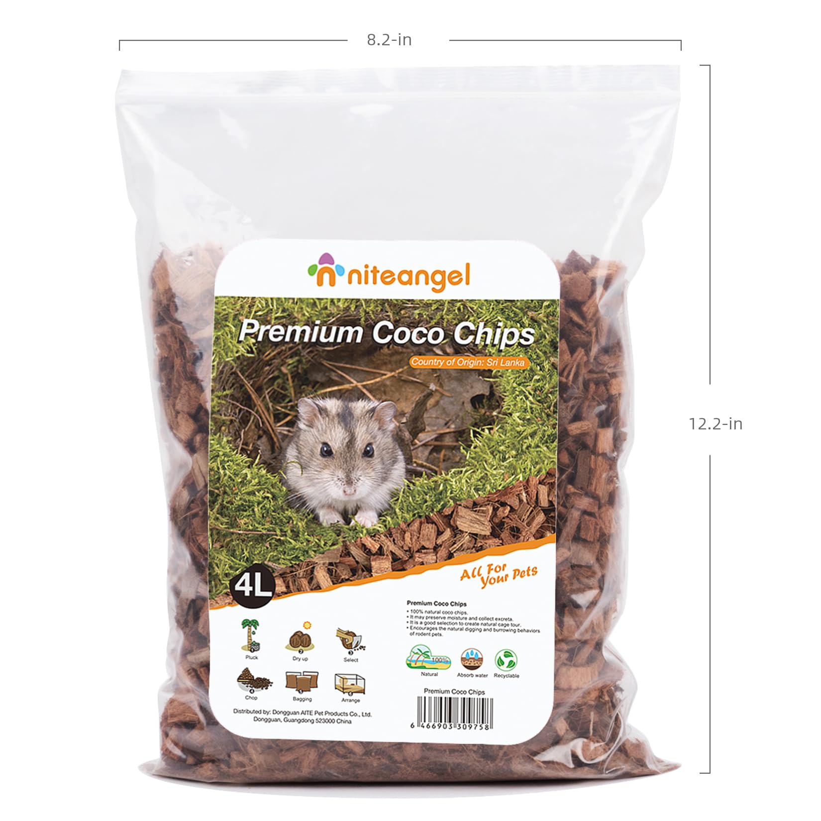 Niteangel Coco Peat & Chips - Base per scavo e scavare a secco per roditori (chip di cocco)