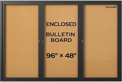 Miniatura 10 de INNOVART Tablón de anuncios cerrado de 480 x 358in tablero de anuncios de corcho con cerradura con marco de aluminio vitrina de pared con 2 puertas