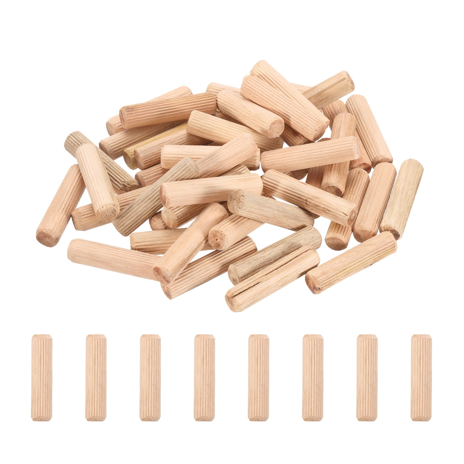 PATIKIL 95 Pcs Wood Dowel Pins 1/2" x 2" Fluted Wooden Dowels Hardwood Pegs for Woodworking Furniture DIY Crafts Projects Door Art