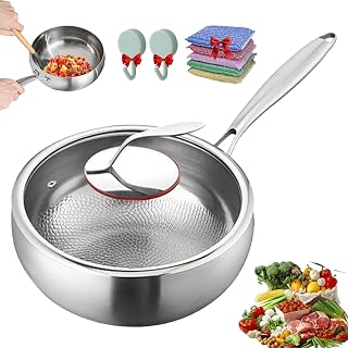 Titanium Hammered Pan with Lid, Titanium Hammered Deep Frying Skillet, Scratch-Resistant Non Stick titanium Frying Pans, Even Heating for Cooking (With lid, 11.02 In)