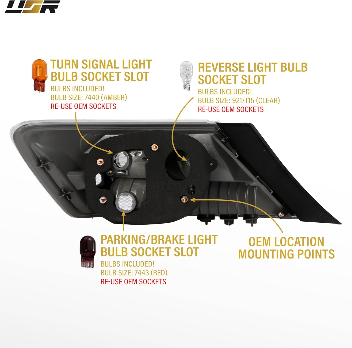USR 06-11 FG1 / FG2 Tail Light – Rear Tail Lamps Set (Left + Right) Compatible with 2006-2011 Honda Civic 2-Door Coupe 2D All Models - DX EX LX and Si (CLEAR LENS TAIL LIGHTS with COLOR BULBS)