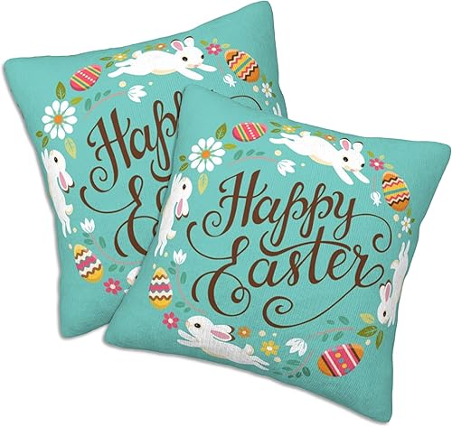Miniatura 2 de FOISIIAEA Juego de 2 fundas de almohada decorativas de 18 x 18 pulgadas, diseño de huevos de Pascua, para sala de estar, dormitorio, sofá