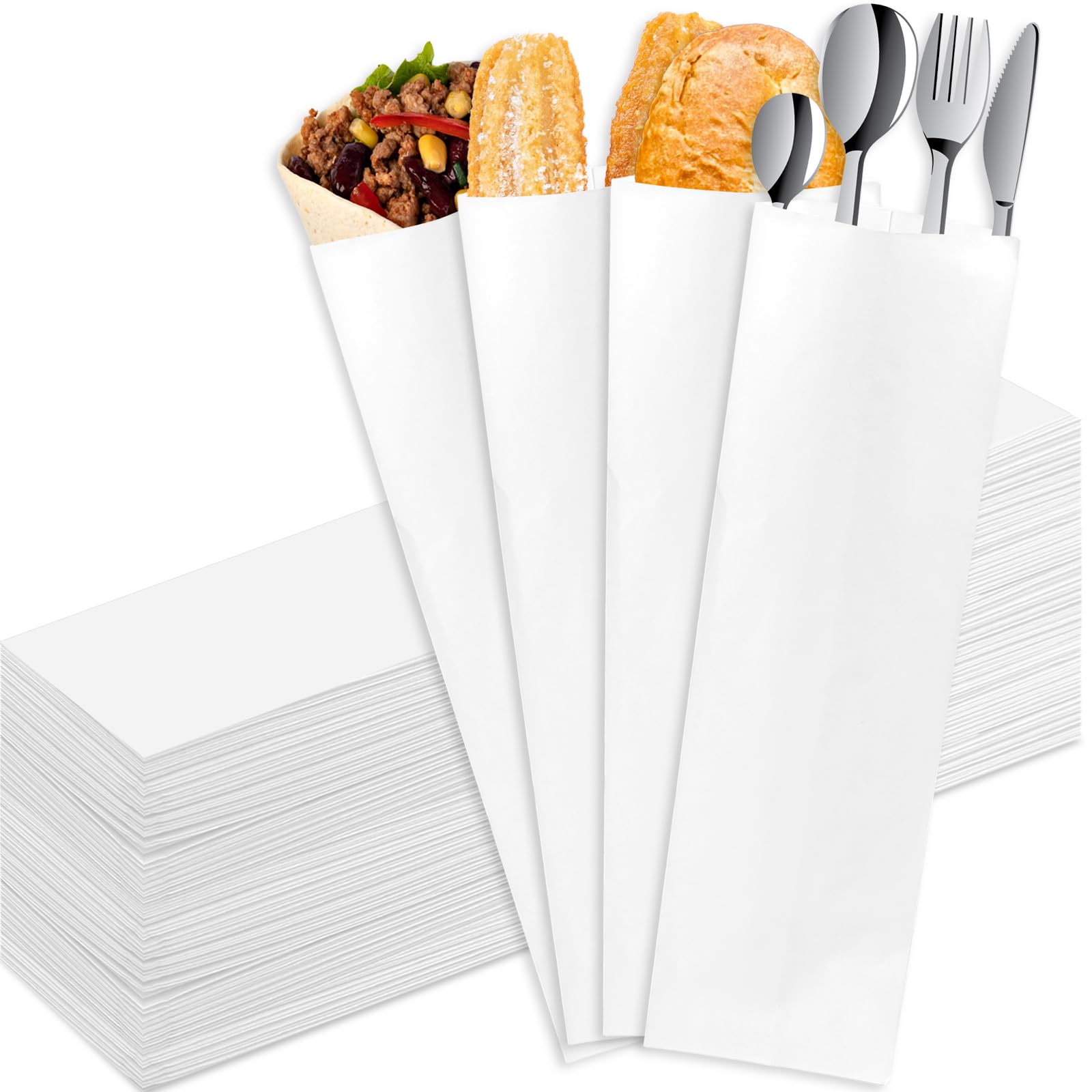 party greeting 800 Pcs Churro Bags Bulk Silverware Bags Silverware Sleeves Paper for Restaurant 10" x 2-3/4" Disposable Utensils Sleeves Cutlery