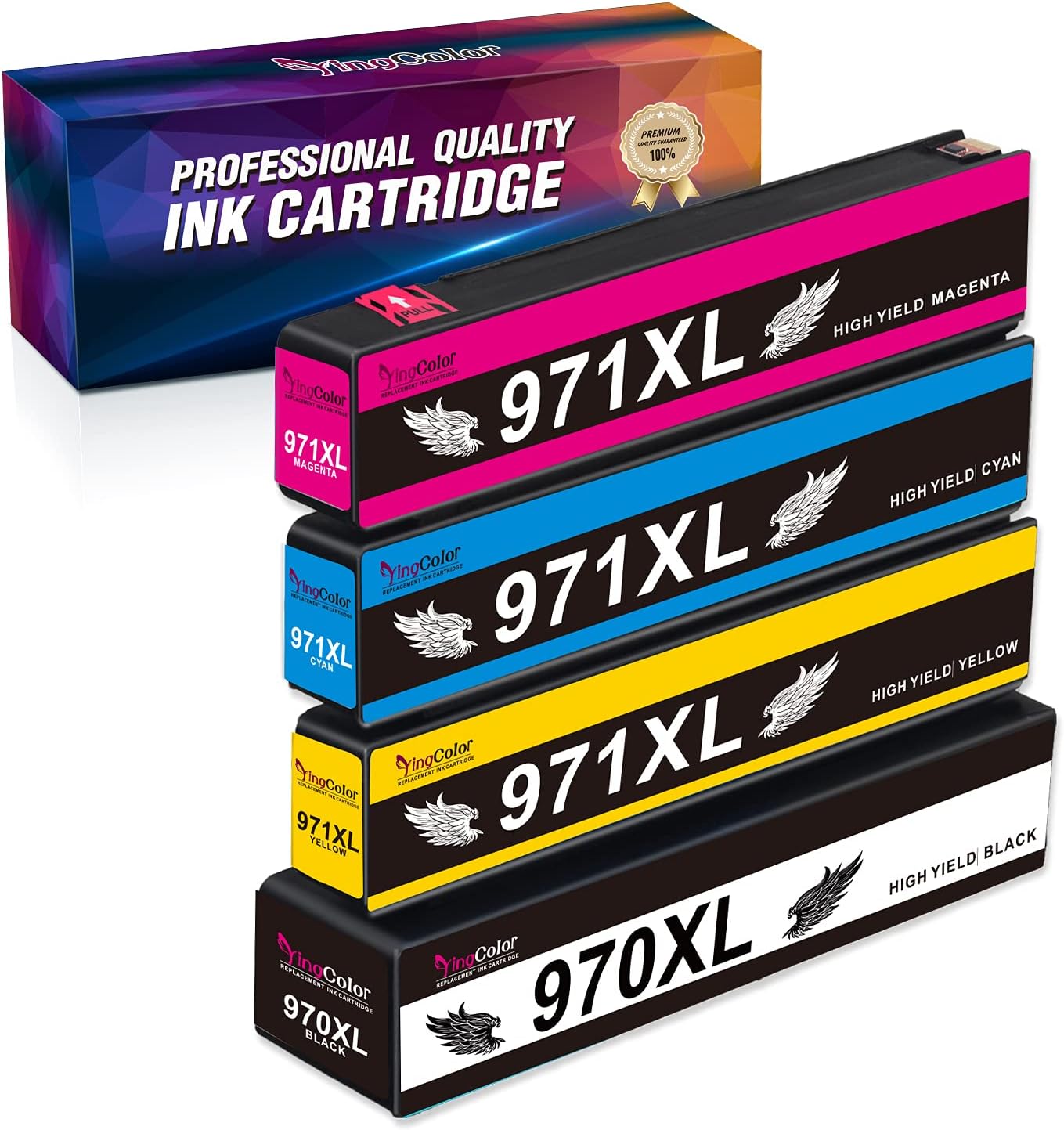 YINGCOLOR970XL Ink Cartridge Replacement Compatible for HP 970 XL 971 XL Ink Cartridges for Officejet Pro X576dw X476dw X476dn X551dw X451dn X451dw Printer, 4 Packs (Black, Cyan, Magenta, Yellow)