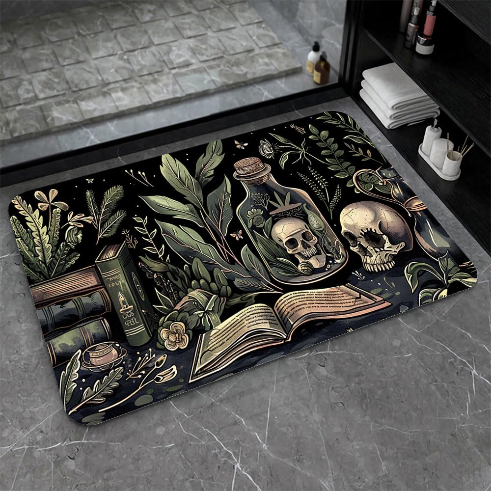 ZHUZHISHAN Bath Mat-Bathroom Rug，Books and Skulls-Absorbent Non Slip Quick Dry Stain Resistant Easy to Clean Care Shower Rug for Bathtub Shower Room