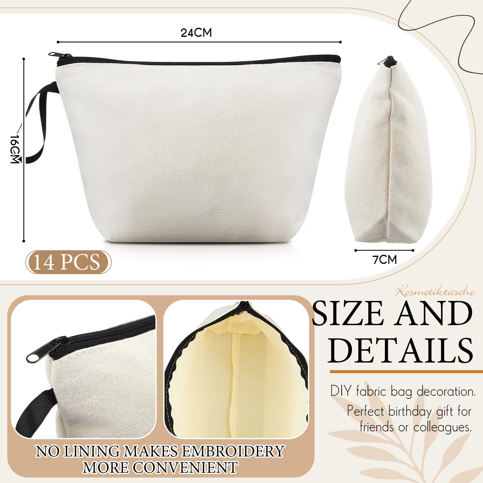 Xuniea 14 Pezzi Borse Portaoggetti in Tela Borsa Cosmetica Vuota in Tessuto Fai da te Astuccio da Colorare Regalo per Donna Natale (Bianco)