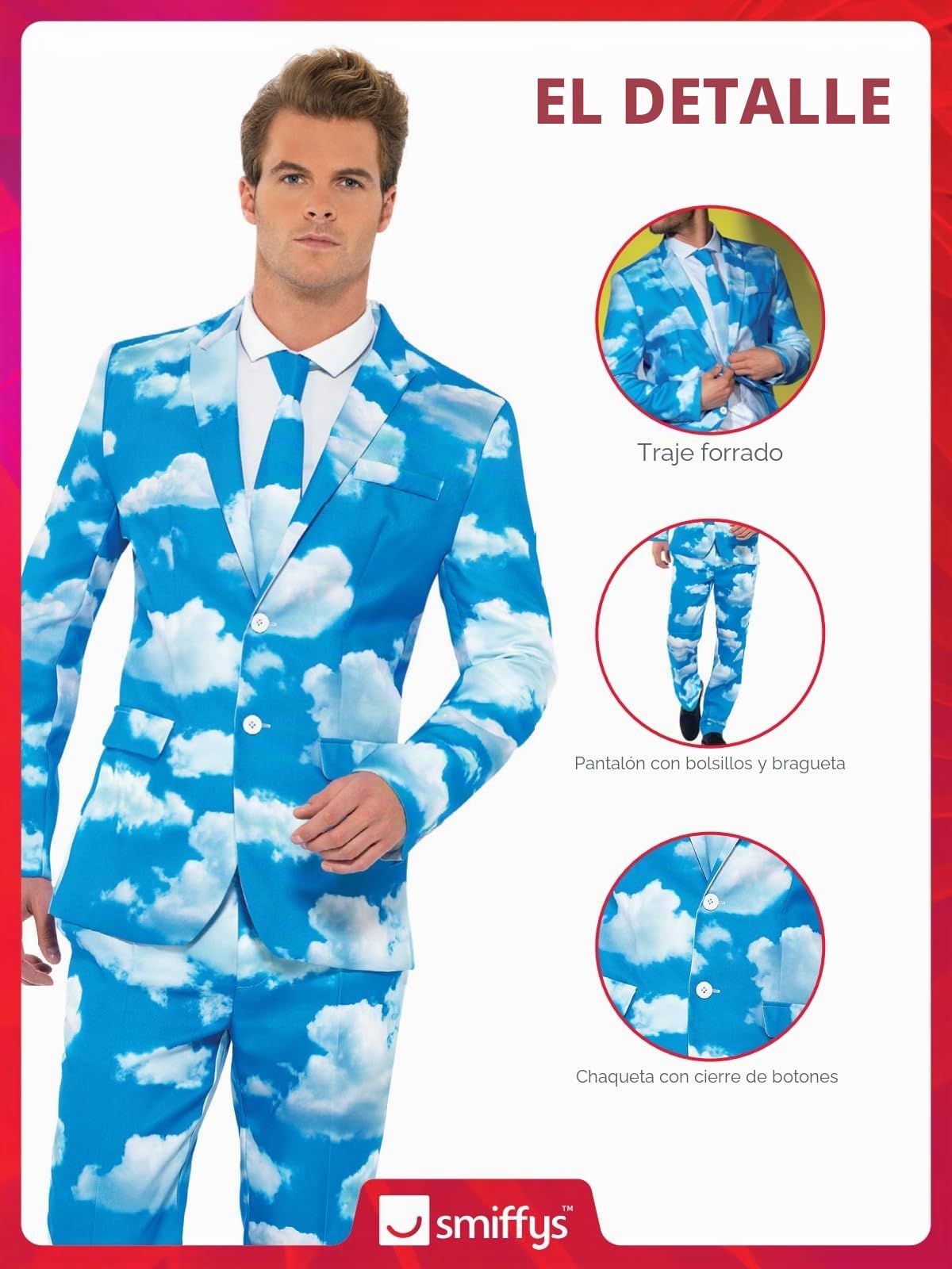 Smiffys Traje por las nubes, con Chaqueta, Pantalones y Corbata Halloween, Carnaval
