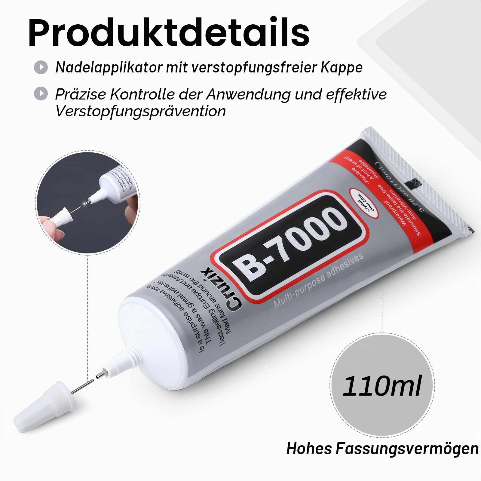 B7000 Schmuckperlen-Kleber für Schmuckherstellung, transparent, 109 ml, B7000 + Plus, Mehrzweck-Kleber für Strass, Basteln, Stoff, Metall, Stein, Nagelkunst, Holz, Glas, 110 ml