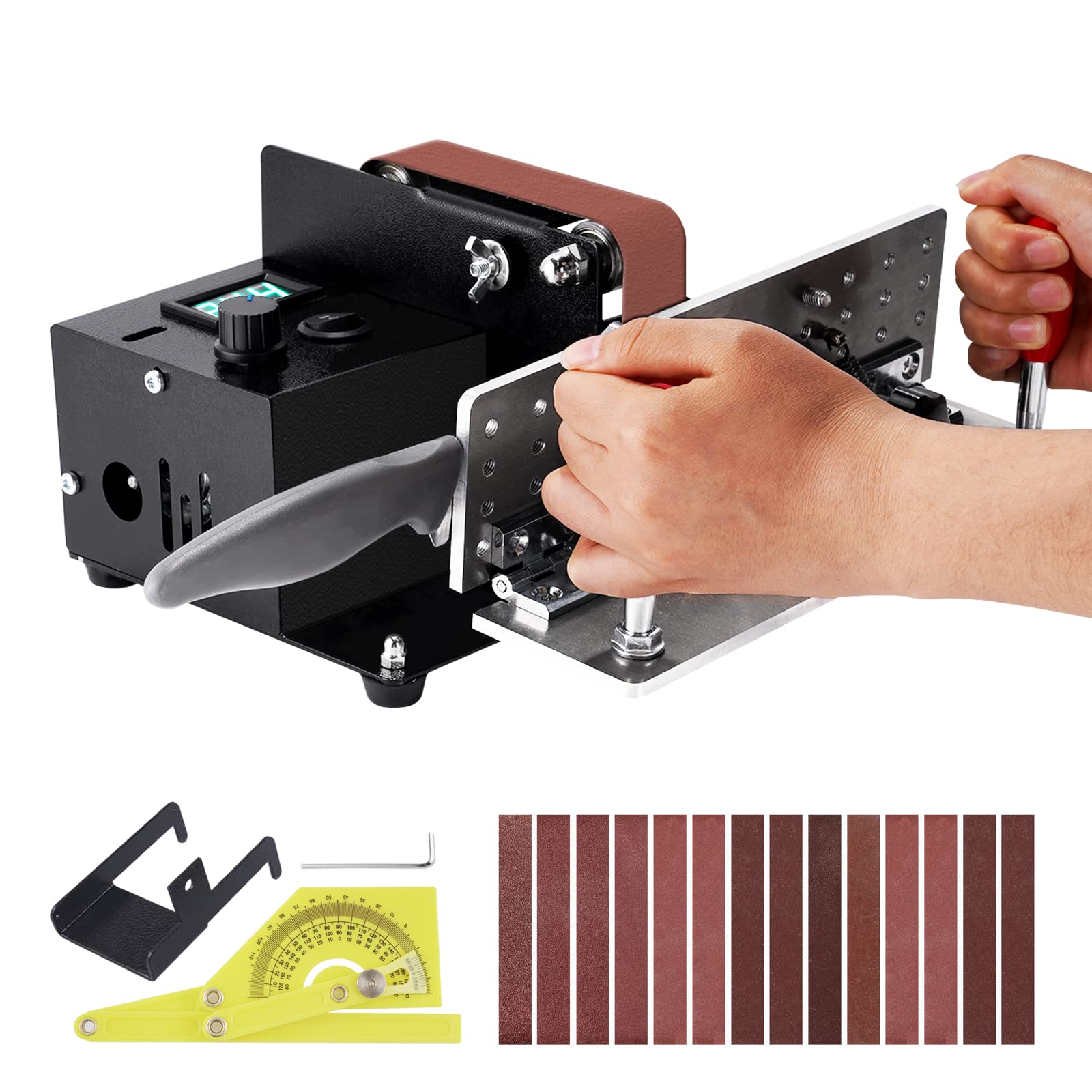 Upgrade Mini Belt Sander 180W 1.2x18in with Belt Grinder Knife Jig