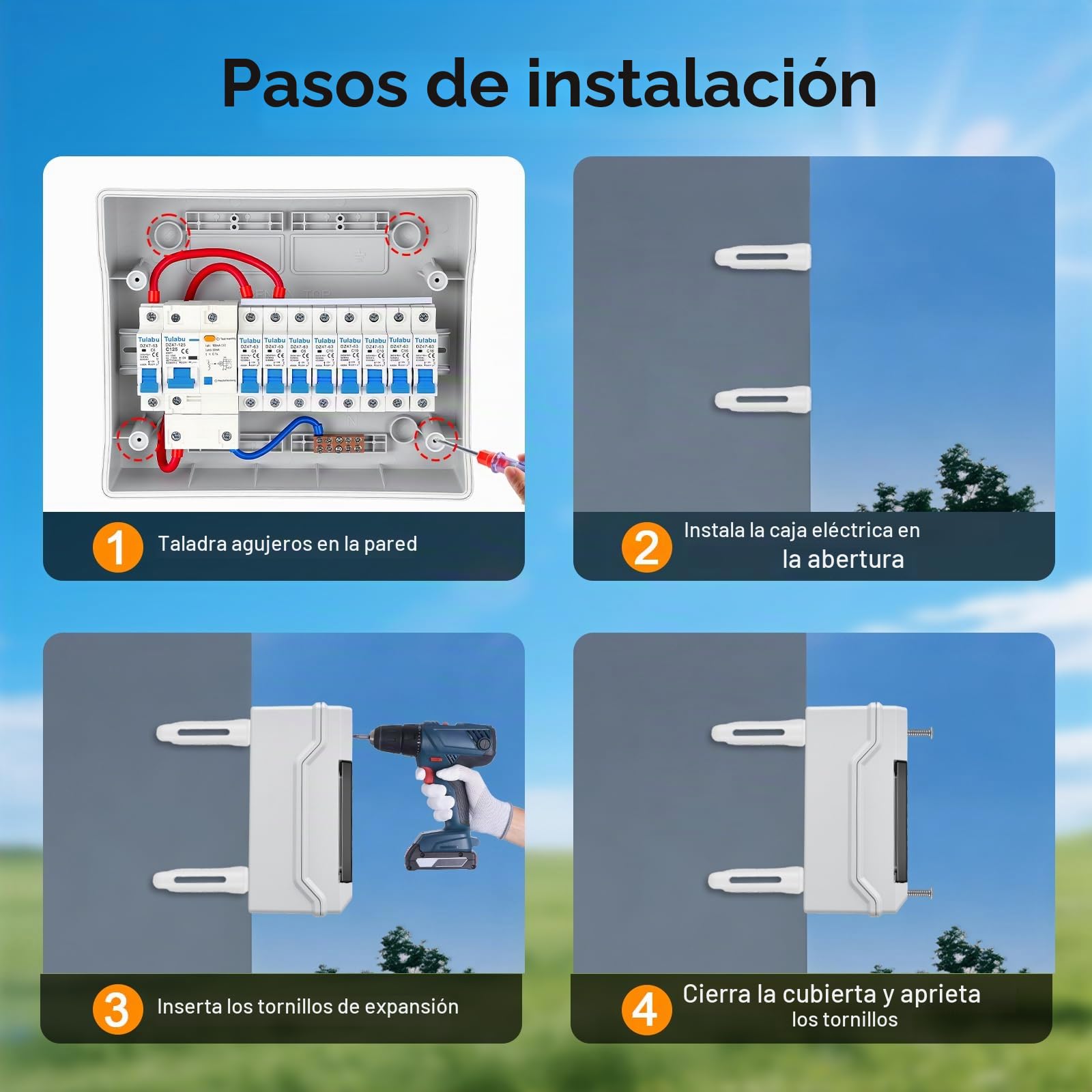 Caja de fusibles de superficie, caja de distribución con interruptor diferencial FI, caja de distribución de energía IP65 para hogar/oficina/centro comercial, interruptor de alimentación de 125 A