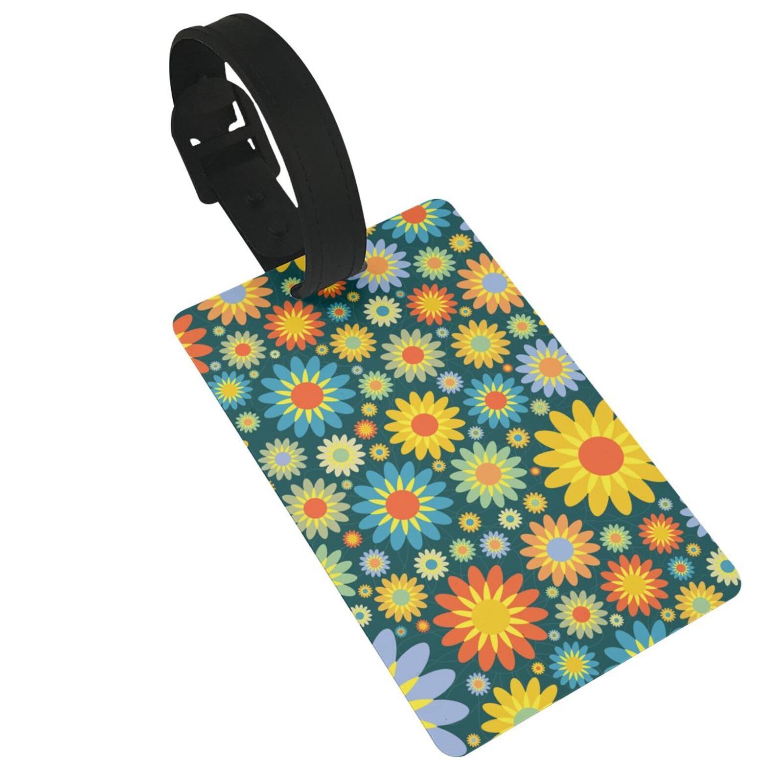 keluki Abstract Hippie Flower PVC Luggage Tag with Secure Strap,Travel Baggage Identifiers Name Label for Men Women Suitcases