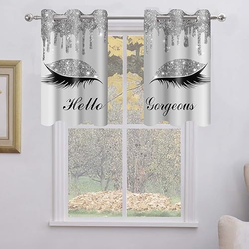 BSPPTI Hello Gorgeous - Cortina de pestañas de unicornio, para oscurecer la habitación, con aislamiento térmico, con ojales grises, cortinas de