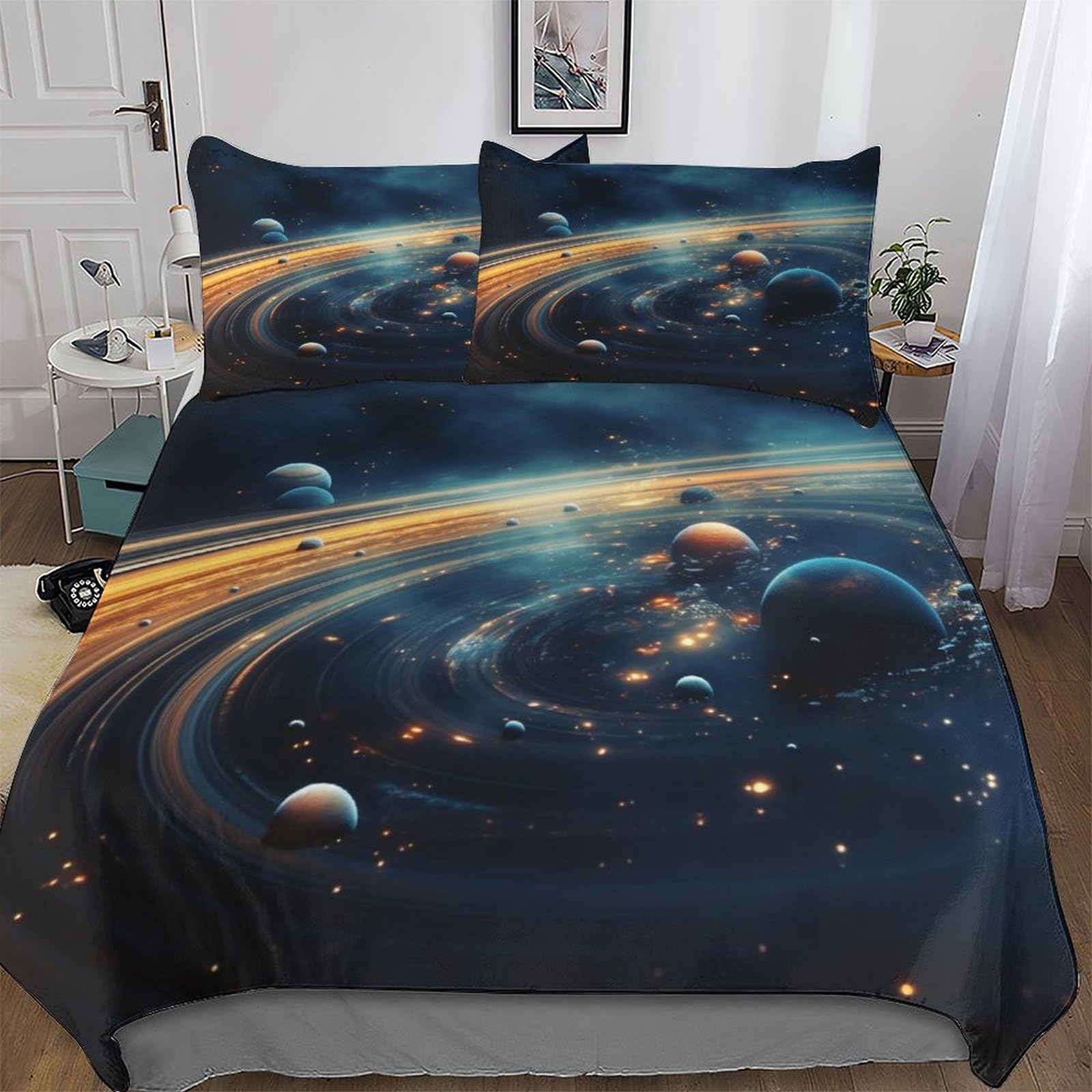 Pazzk Boys Planet-1 Planet Bedding 3 Pieces Set For Kids Girls Teens Bedroom Duvet Cover Soft Quilt Cover Microfiber Easy Care Comforter Cover With Pillowcase Double (200X200cm)