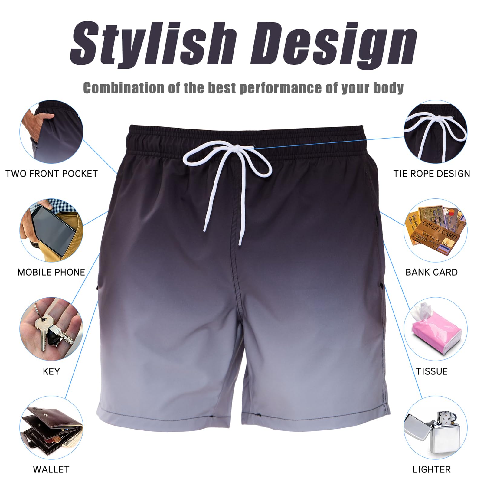 Vorvowry Costume Uomo Mare Calzoncini Asciugatura Rapida Costumi da Bagno Impermeabile Boxer con Tasca Estivi Pantaloncini Uomo Colore Sfumatore per Nuoto Corsa Fitness