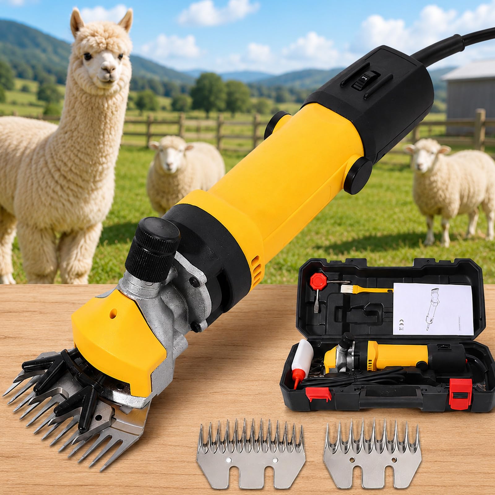 lilishangmao 850W Sheep Shearing Clippers, Professional Electric Shearing Clippers with 6 Speeds, 3200RPM Corded Sheep Clippers with 9&13-Tooth Blades for Sheep, Goats & Alpacas Yellow
