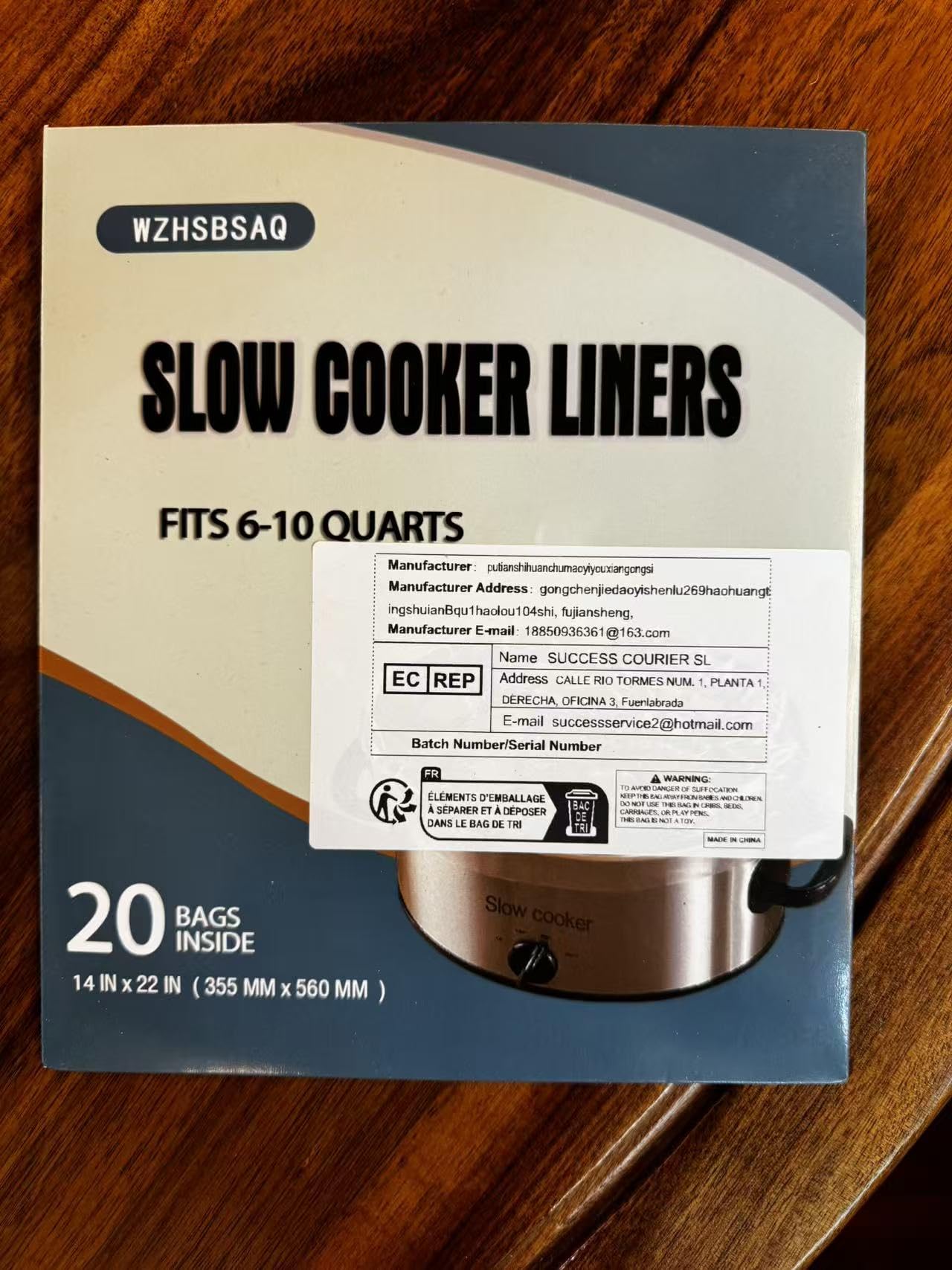 Fodere per cottura lenta, confezione da 20 sacchetti di cottura sacchetti di plastica usa e getta di grandi dimensioni, adatti per vassoi da 6QT a 10QTFor Slow Cooker, 35,6 x 55,8 cm, 20 fodere (20)