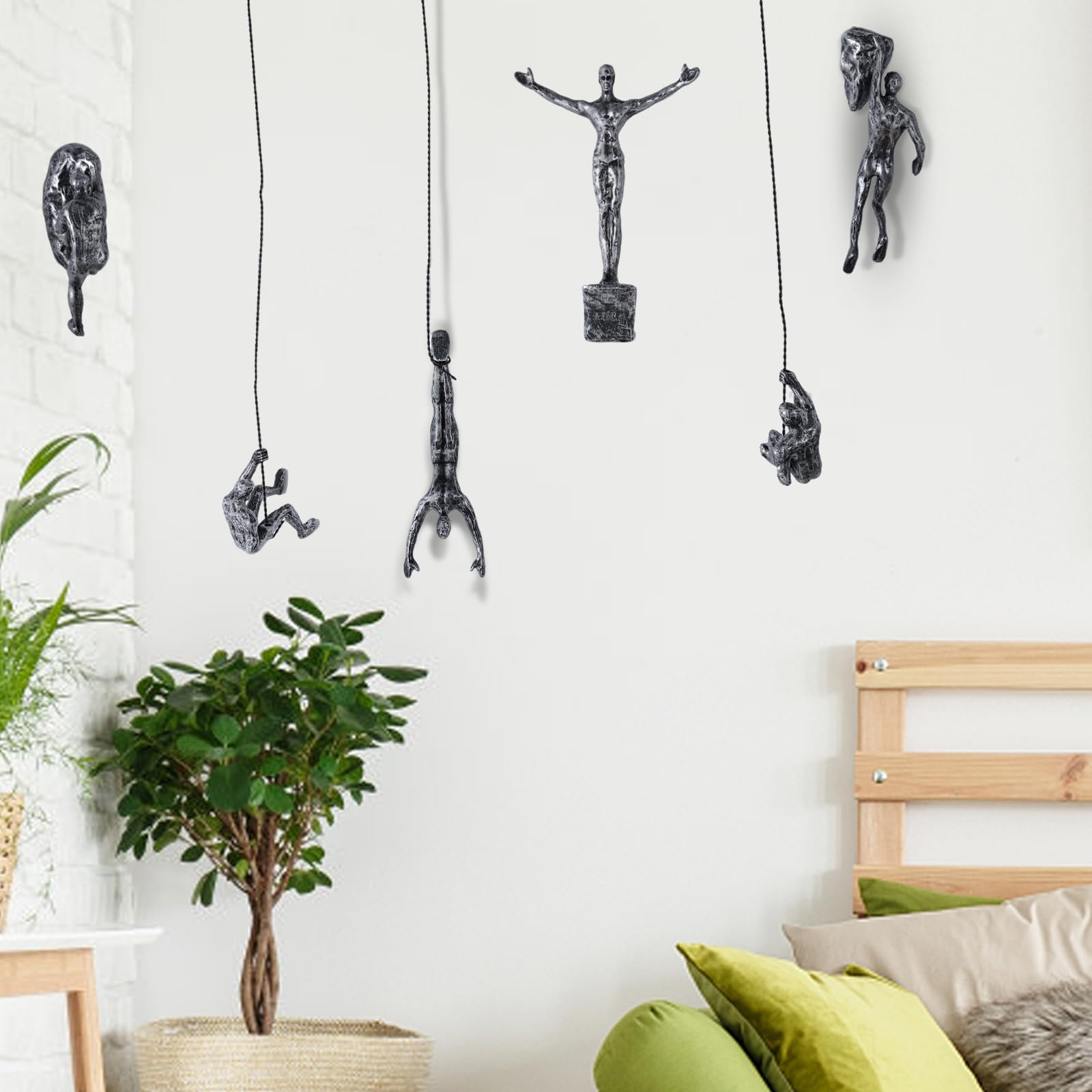 Set di 6 Sculture Decorative per Pareti con Uomini Arrampicanti, Arte Decorativa per Pareti Stile Nordico Moderno e Semplice, Sculture Arrampicante Casa e Ufficio