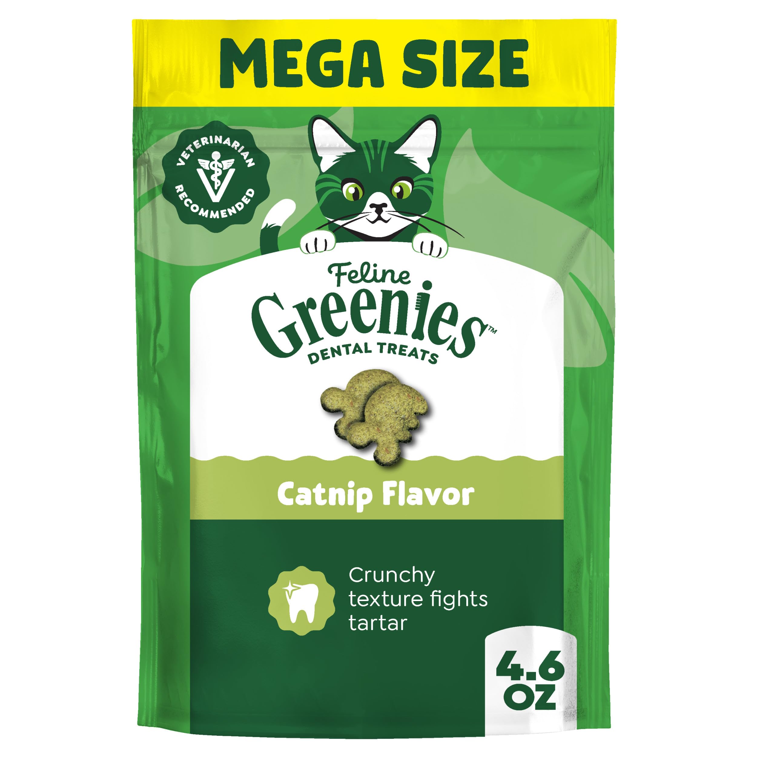 Greenies Cat Treats, Feline Veterinarian-Recommended Adult Natural Dental Treats, Catnip Flavor, 4.6 oz. Pouch