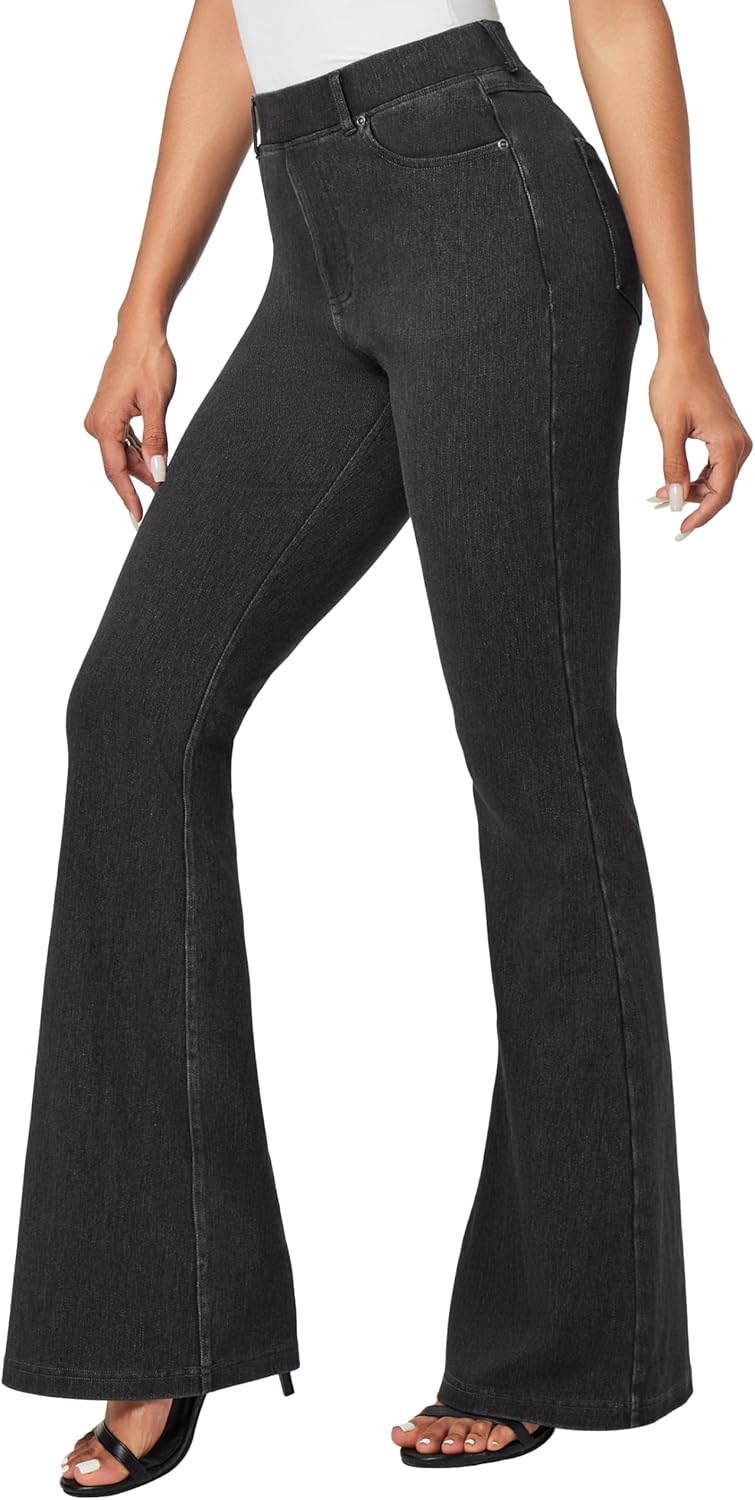 IUGA Bell Bottom Jeans for Women High Waisted Stretchy Pull On Flare Jeans Wide Leg Leggings Tummy Control Flare Pants