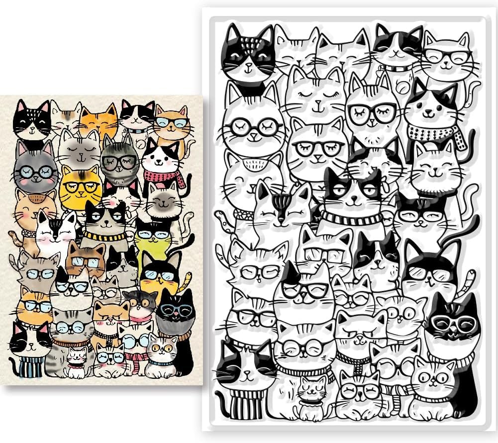 Cat Clear Stamps Silicone Stamps Cat Background Transparent Stamps for Card Making DIY Scrapbooking Photo Album Decoration, 4.3x6.3inch