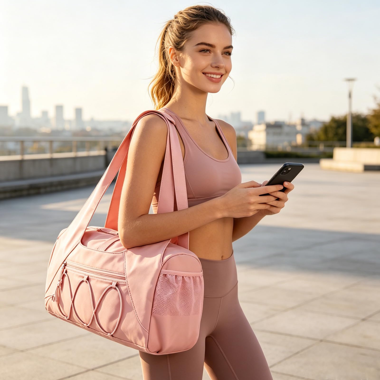 Damska torba sportowa z przegrodą na buty i kieszenią na mokre buty, torba fitness, torba do jogi, torba podróżna, lekka torba weekendowa z uchwytem na butelki, torba sportowa na fitness, pływanie