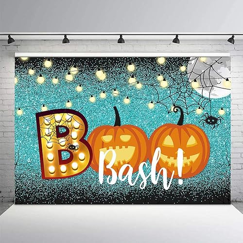 Miniatura 3 de MEHOFOTO Decoración de fiesta de Halloween, decoración de fiesta de estudio fotográfico, accesorios de fondo con luces de calabaza, boo, banderín de