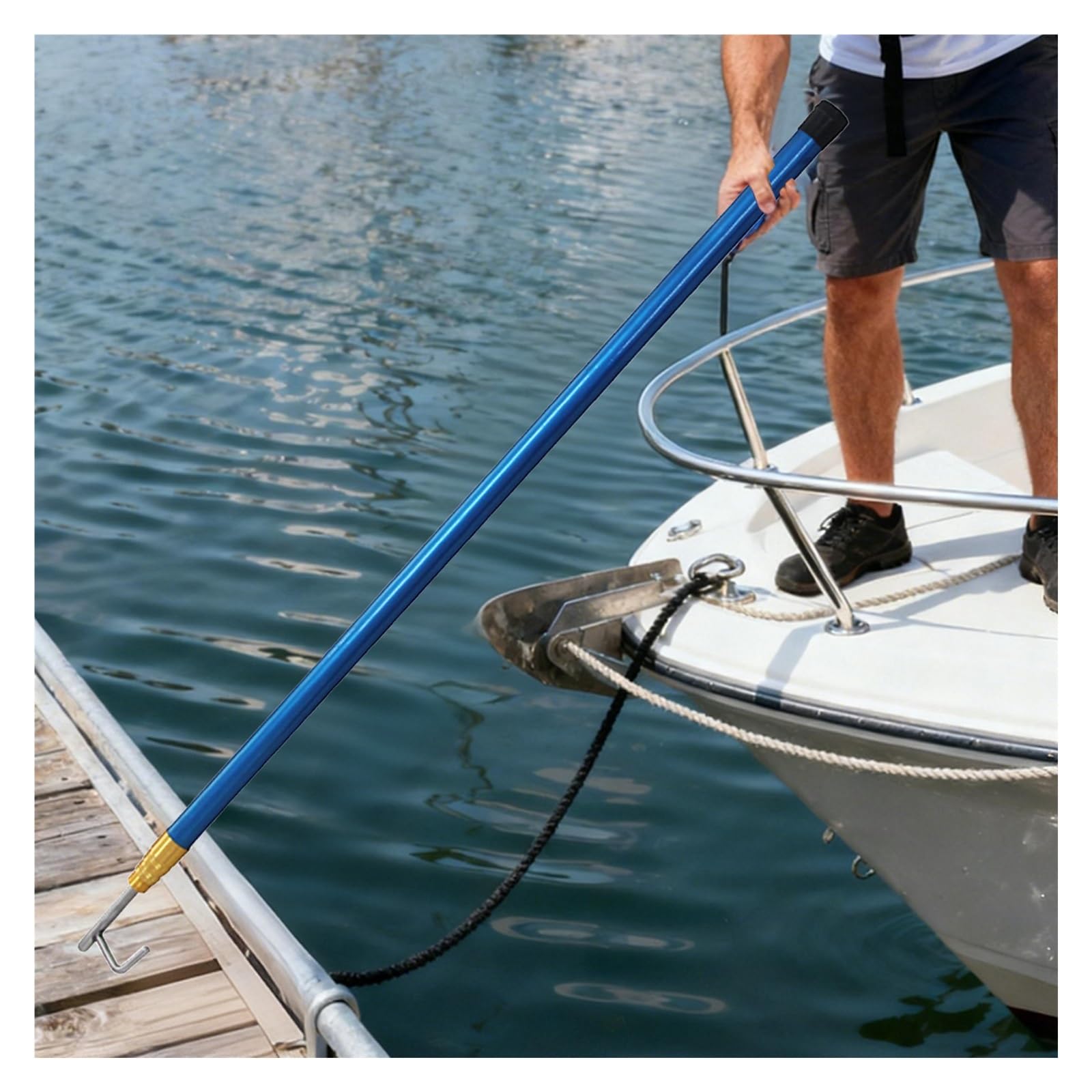 Aste di ancoraggio estensibili per barche, confezione da 4 aste da 5 m con gancio terminale per yacht e navi, barra con gancio resistente