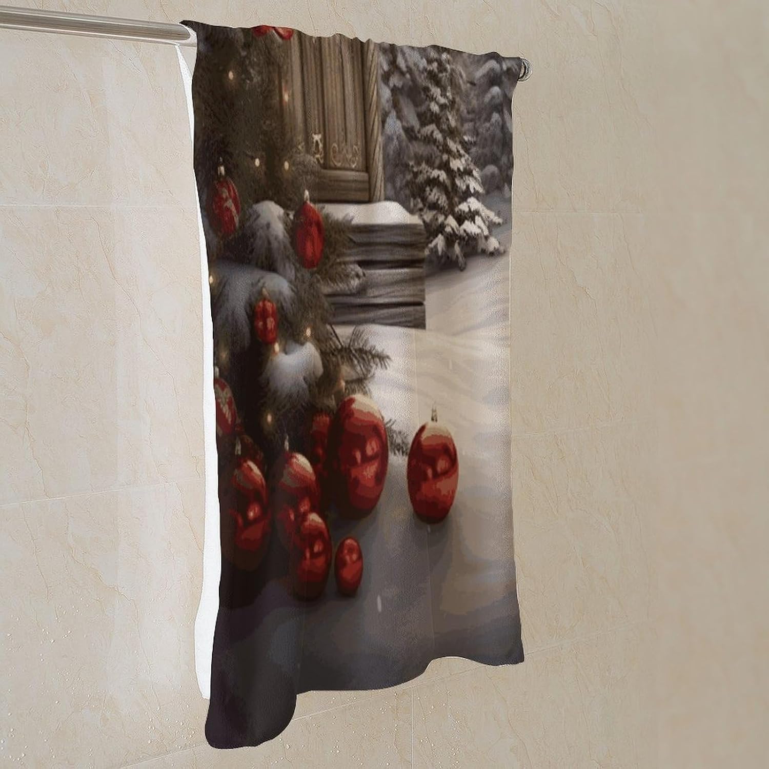 Christmas Wood Towel Vacation Accessories Essentials Soft Lighterweight，Bath Towel for Adults Women Men，Bath Towels Gift for All Occasions, Machine Washable.