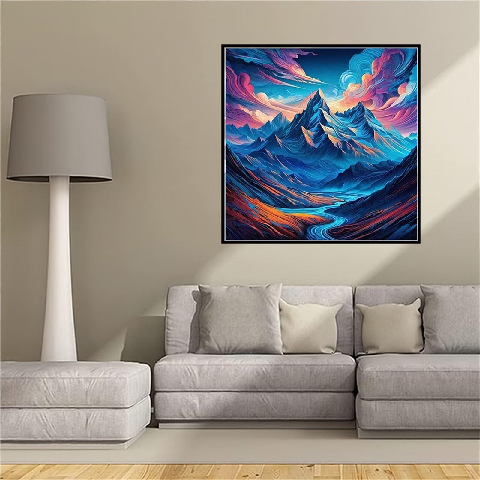 Diamond painting abstrait montagne 45x45 cm - Kit broderie 5D complet pour adulte