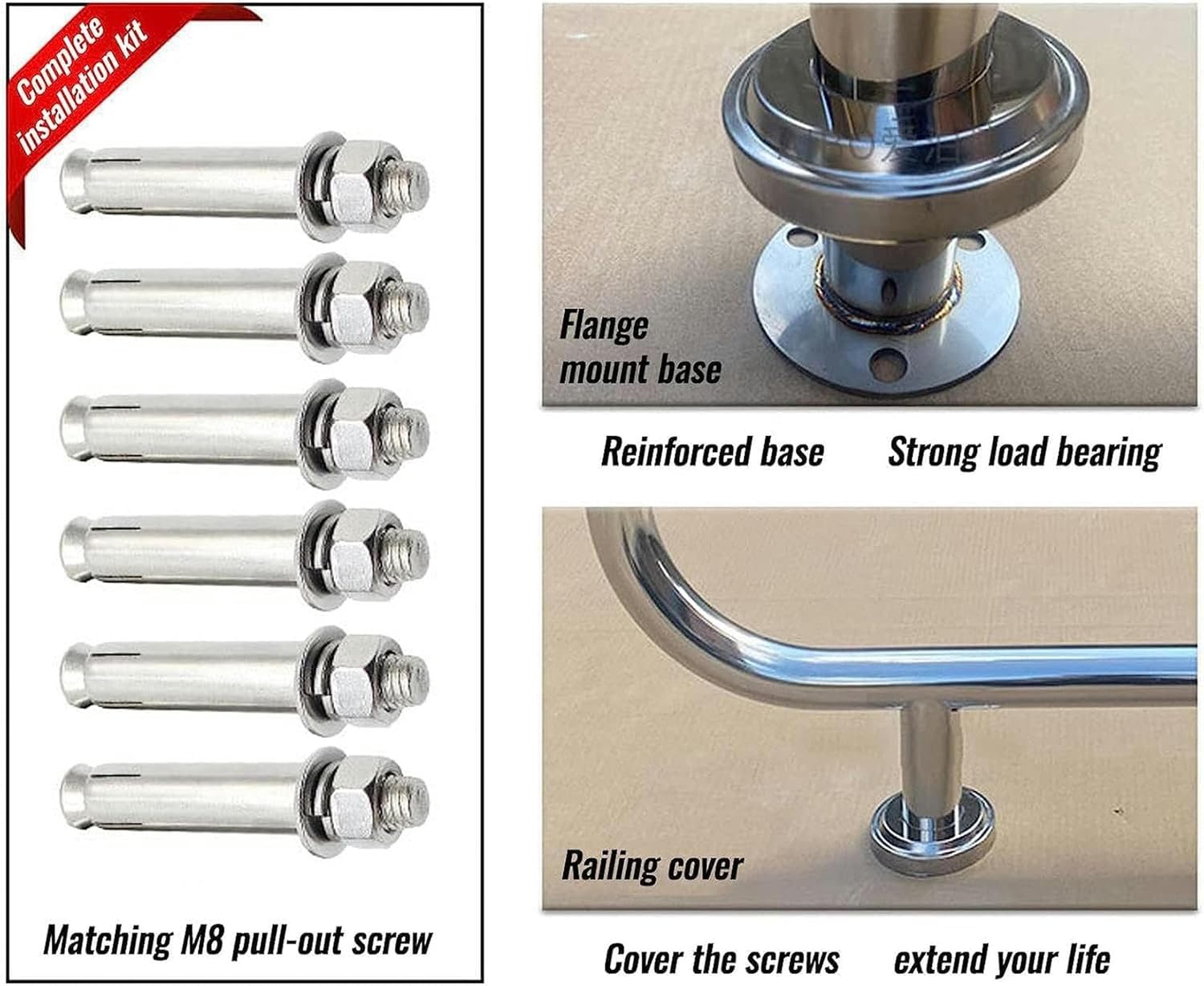 PooHand Rail, Pasamanos De Fácil Montaje Pool Rail Pool Railing Swimming Pool Railing with Quick Mount Base Easy to Install for Inground Pool 250Lbs Load Pool Safety~/