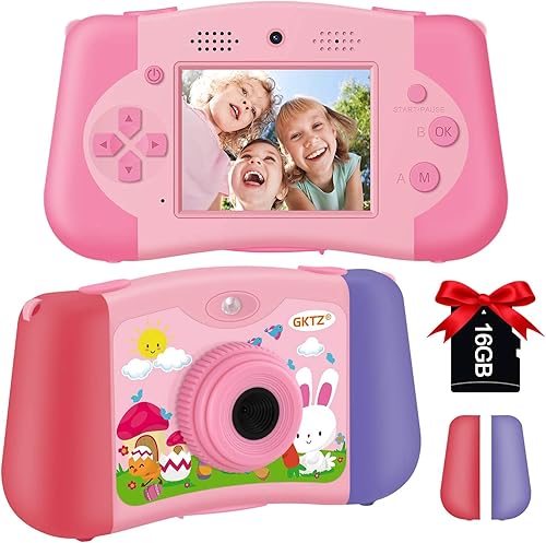 GKTZ Cámara para niños cámara de video digital para niños cámara de selfie de doble lente para niños reproductor de música regalo de cumpleaños de