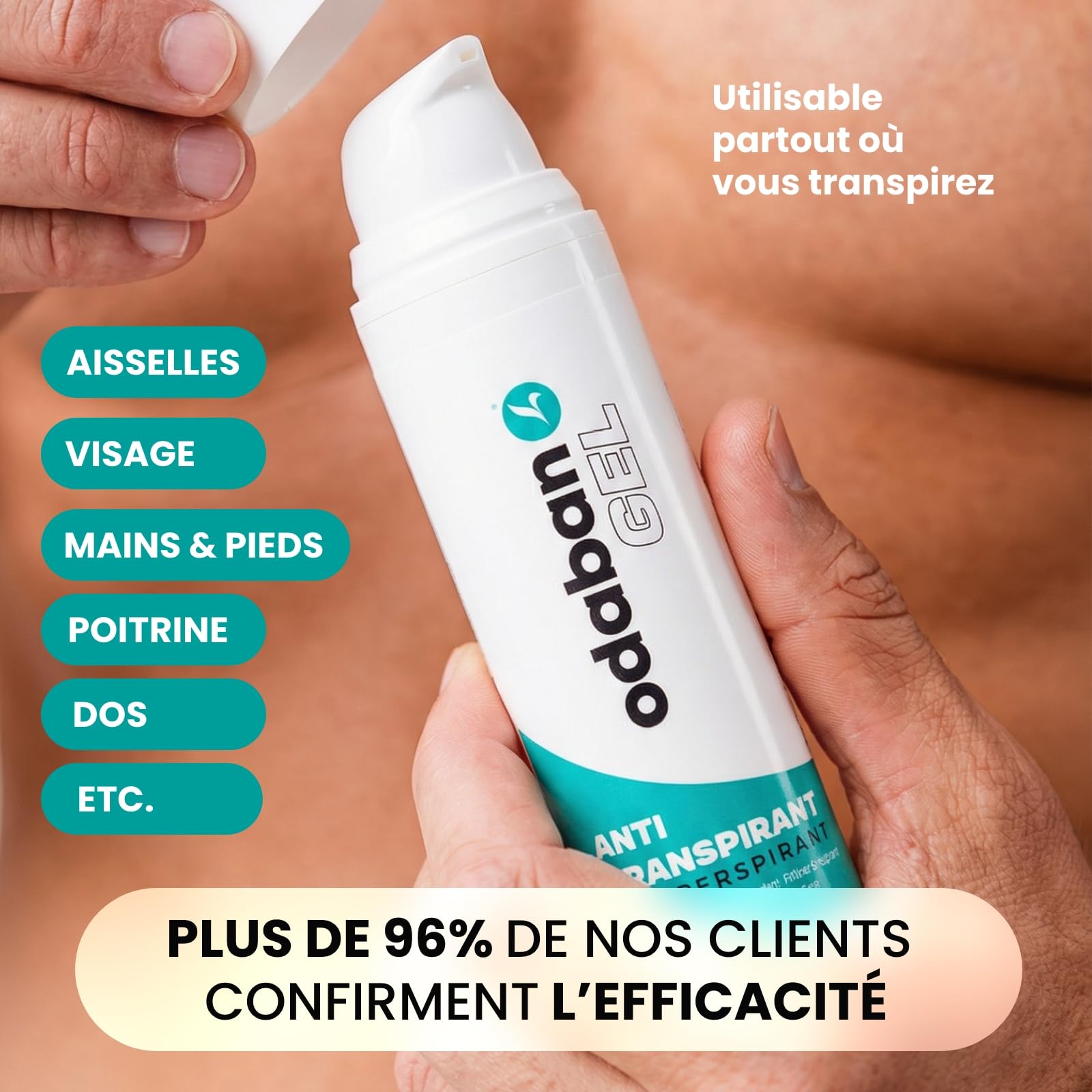 Odaban Gel anti-transpirant 50 ml contre les mains moites, les pieds et la transpiration du visage | Contre les odeurs d'aisselles