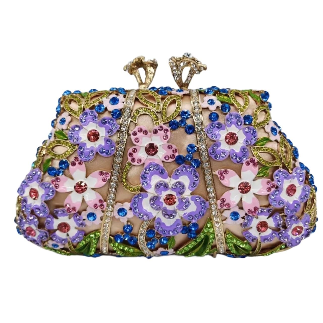 Ppqiru Women's Multi 2 Embroidery Evening Bag Flower Stones Evening Bag Rhinestone Metal Clutch Bags Bling Clutches Lady Party Dinner Purses Handbag(Multi 2)