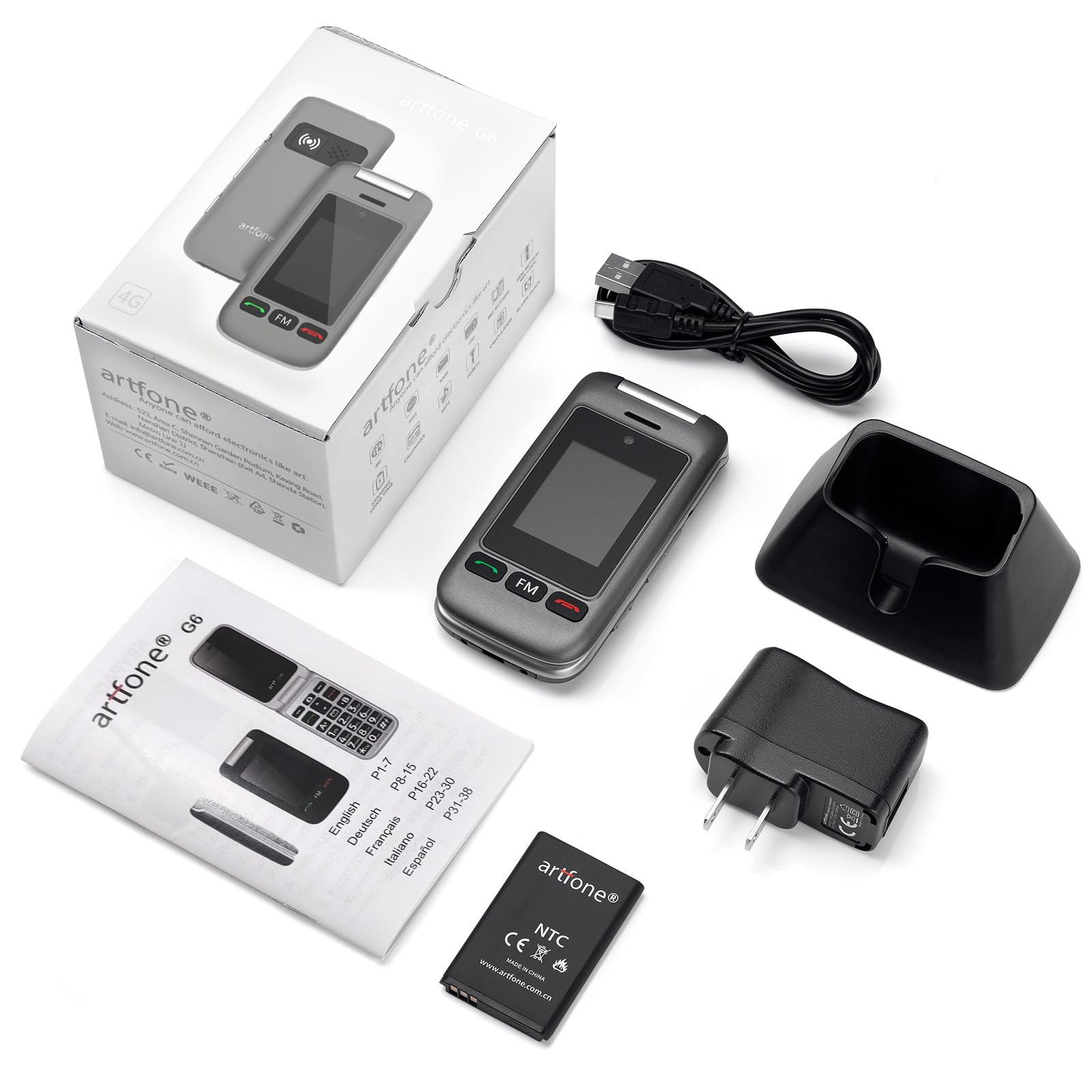 G6 Pro Grey - 4G LTE Flip Phone Unlcoked丨Cell Phone for Seniors丨2.4" Dual-LCD丨SOS Button丨Loud Speaker丨Camera丨Charging Dock丨Talking Clock丨Speed Dial丨 Hands-free丨Dumb Phone丨Caller-ID丨Large Fonts