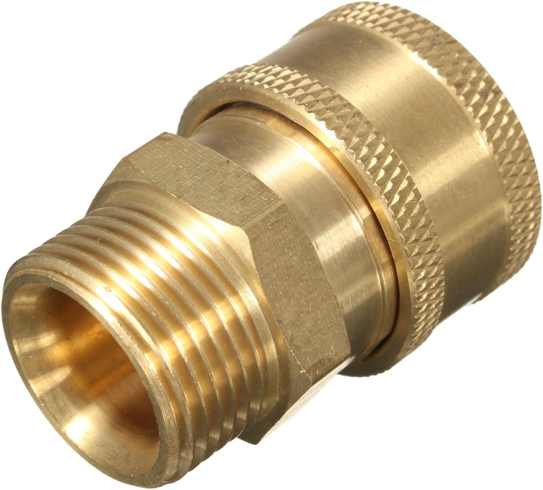 Pressure Washer Coupling M22 Male Thread to 3/8" Quick Connect Female Brass Adapter Fitting 5000 PSI Leak-Resistant Ball Lock Design Fits Gun, Hose, and Pump Connections