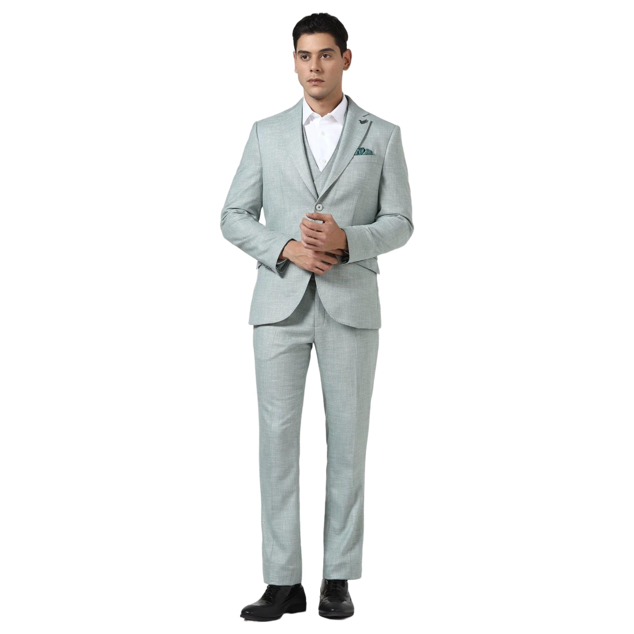 blackberrys Men's Mint Poly-Blend Textured Slim Comfort 3-Piece Suits-picture-52