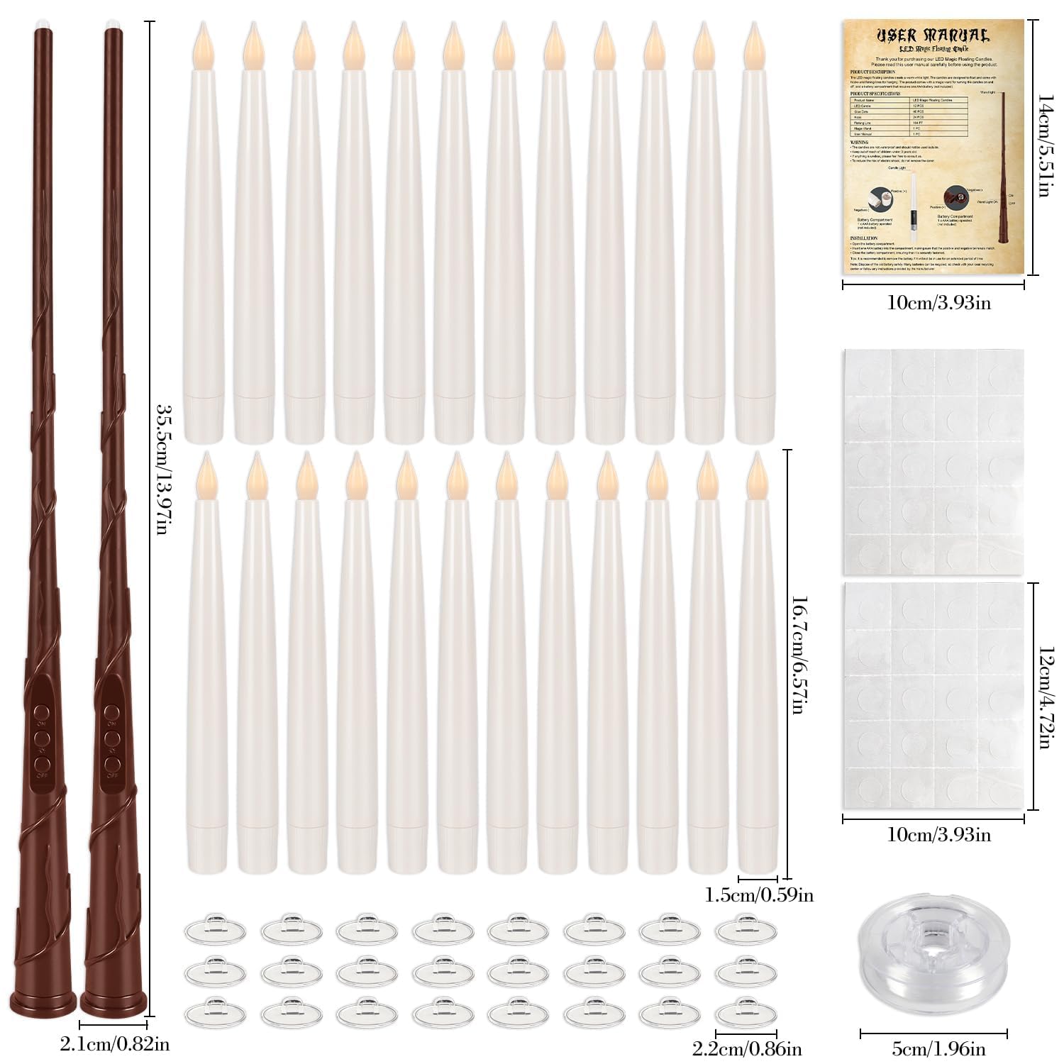 fclayvts 24 velas flotantes con control remoto de varita, vela cónica mágica colgante con cuerda, vela cónica parpadeante que funciona con pilas con control remoto de varita para decoraciones de