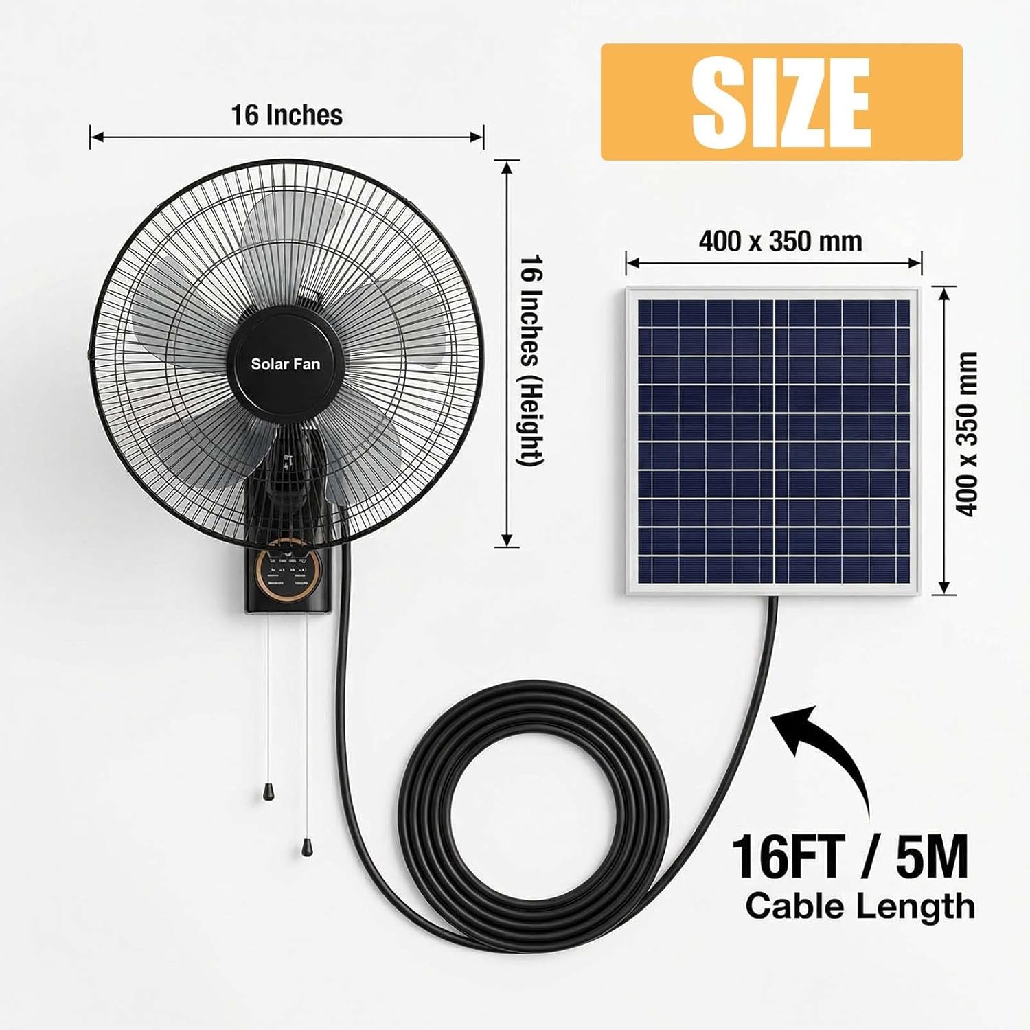 Waterproof 16" Outdoor Solar Wall Mount Fan, Heavy Duty Oscillating Fan with Remote & Timer, 3 Speeds Adjustable Tilt Quiet Fan for Greenhouse, Patio, Commercial Use