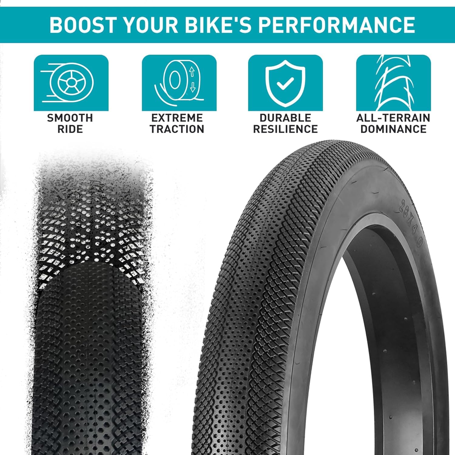 ZUKKA 2 Pack Fat Tyres for E-bike Mountain Bike 60TPI Foldable Heavy Duty High-Performance Wear-Resistant E-Bike Mountain Snow Bike Tire 26 x 4.0 Black - Image 4