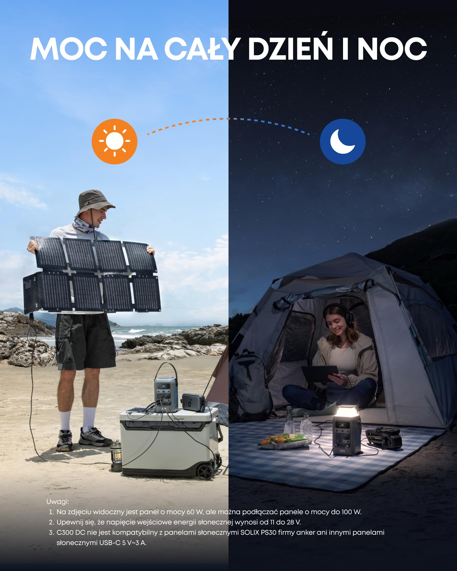Stacja zasilania DC Anker SOLIX C300, 288 Wh, przenośna stacja zasilania, akumulator LiFePO4, generator słoneczny 300 W, na biwak, podróż i sytuacje awaryjne (bezładowarki ściennej)