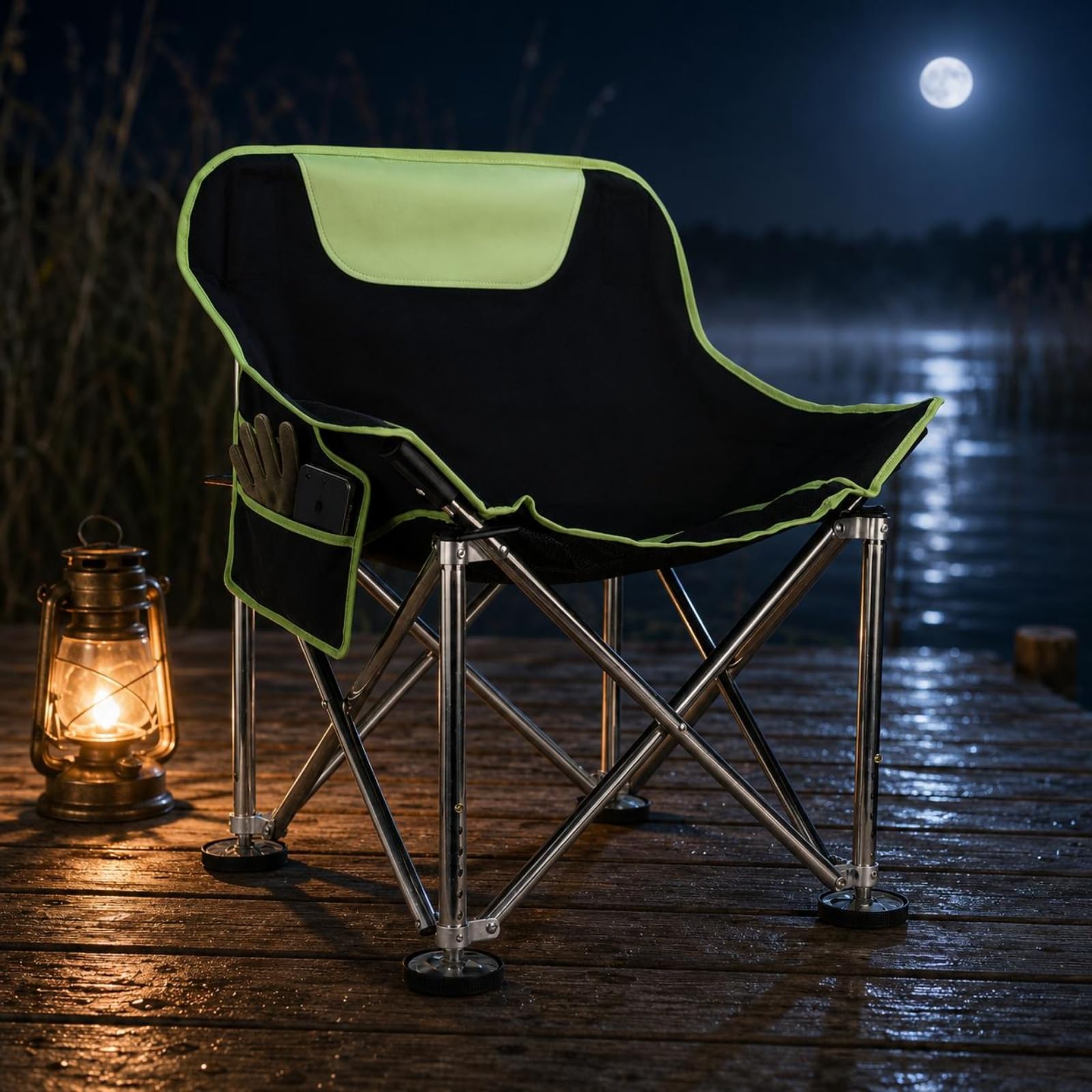 Baoblaze Siège de Pêche Pliant Chaise Lune Tabouret Portable Dossier Réglable Structure Tubes INOX Tissu Oxford Convient au Camping Pêche Randonnée Pique-Nique