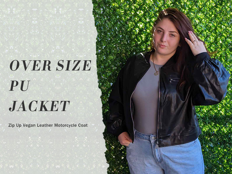 EXLURA Women's Plus Size Faux Leather Long Sleeve PU Jacket Zip Up