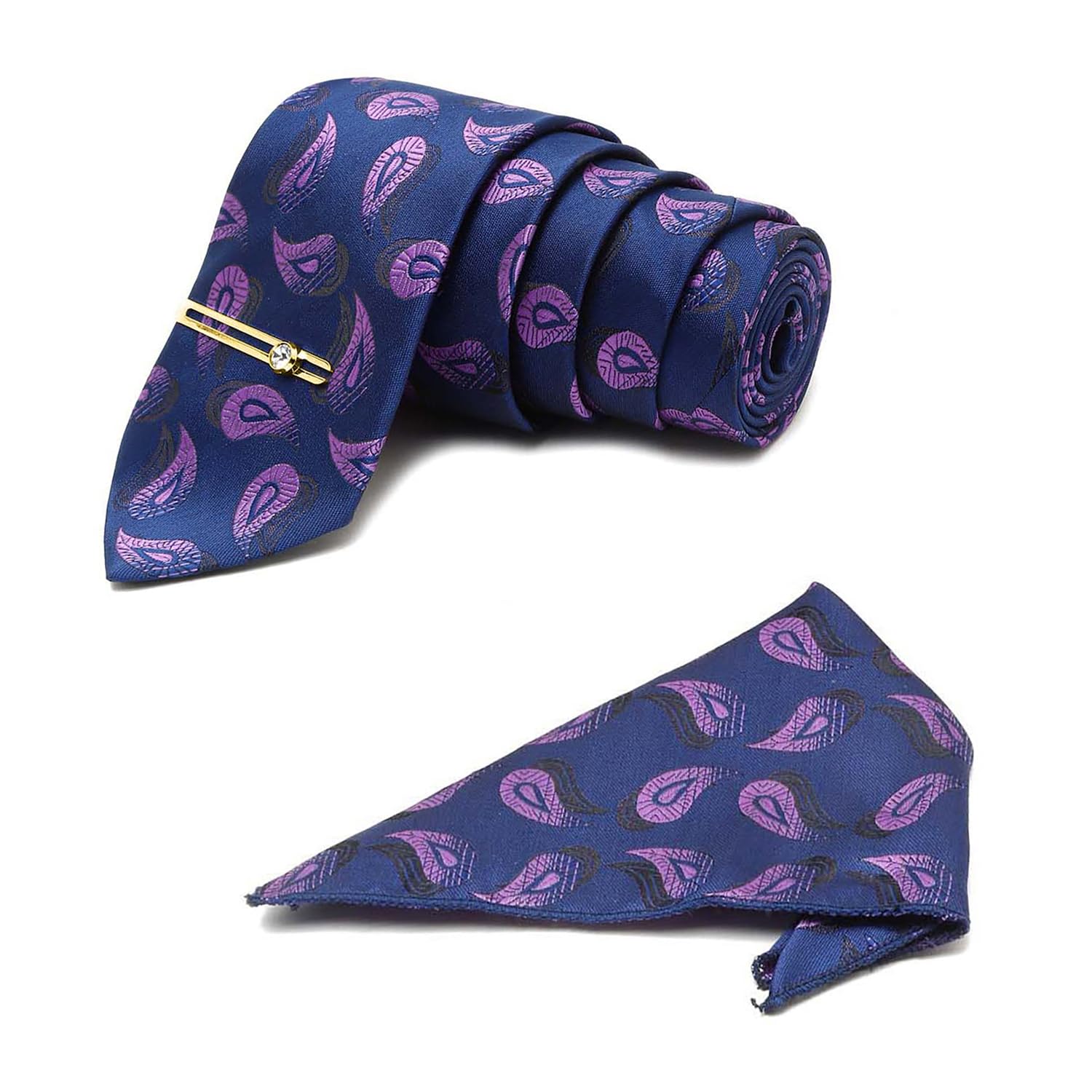 mutaqinoti Mens Paisley Silk Necktie Set Incl Pocket Square Golden Tiepin American Style Formal Tie Gift Set for Men (TEGP-P)-picture-29