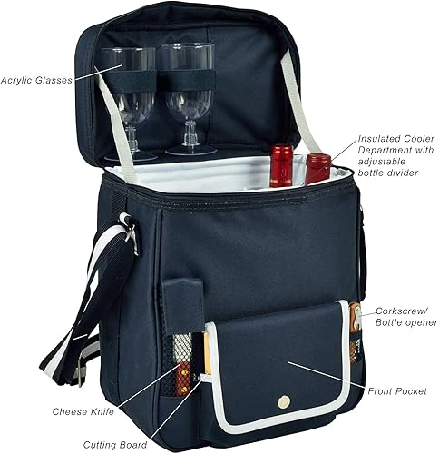 Miniatura 4 de Picnic at Ascot - Cesta personalizada para vino y queso con vasos acrílicos, tabla de cortar de madera dura, cuchillo de queso y sacacorchos