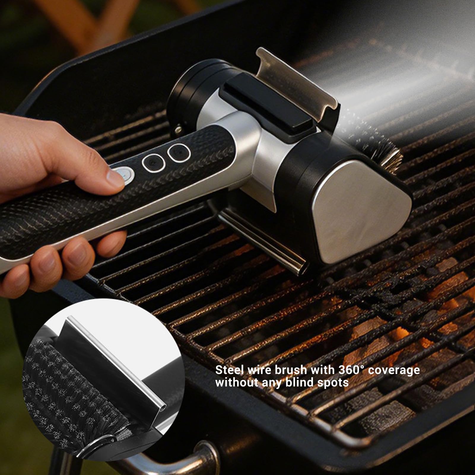 ASHATA Spazzola per Griglia Elettrica Pieghevole con Testa Rotante |Pulitore per Barbecue Ricaricabile Senza Fili con Luce LED e Angolo Regolabile