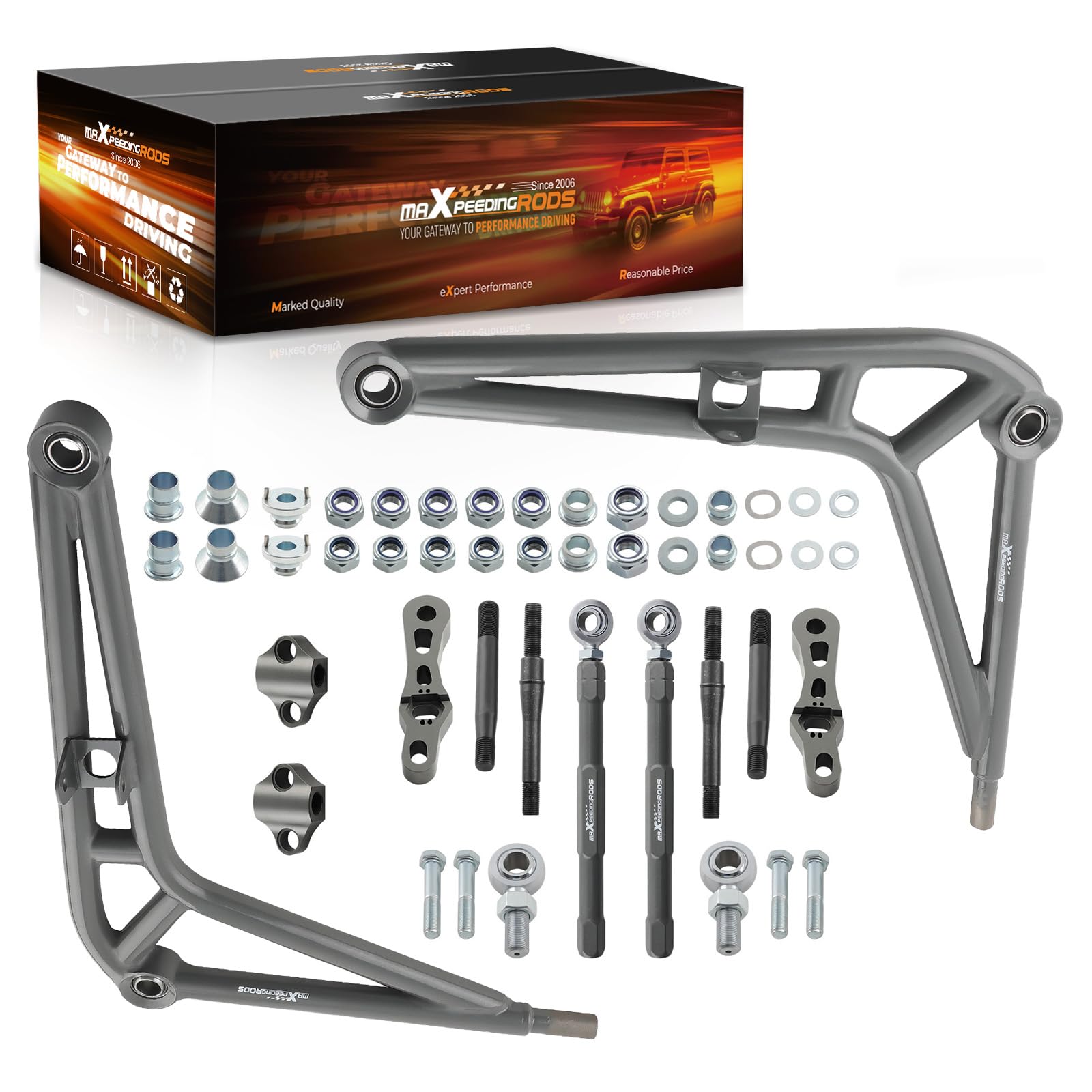 maXpeedingrods Bras de suspension inférieurs avec roulements à billes, grand angle, pour BMW Série 3 E46 1999-2005, tous modèles, rotules réglables, silentblocs de bras de suspension inférieurs