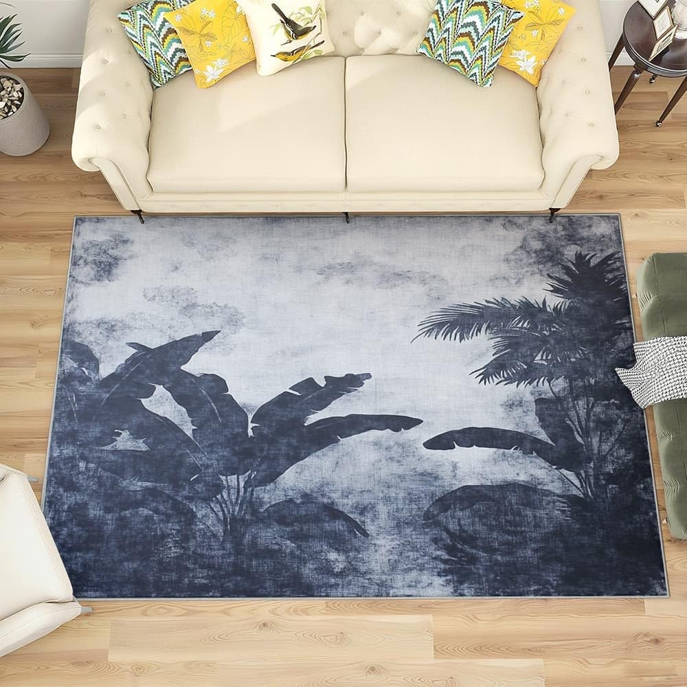 Genérico Flanelowe dywaniki do pokoju antypoślizgowe 180 x 240 cm tropikalny liść bananowca miękka mata nieblaknąca, szary retro dywaniki do wnętrz do salonu, sypialni, jadalni