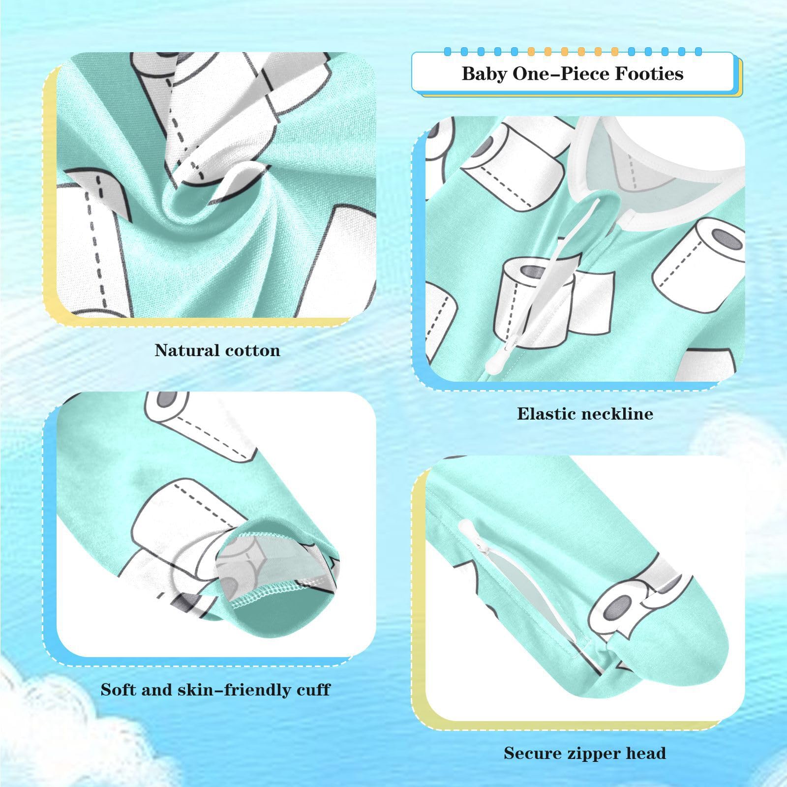 Dussdil Toilet Paper Baby One-Piece Footies Newborn Rompers Pajamas Cotton Footed Pjs for Sleep Play Boys Girls 9M