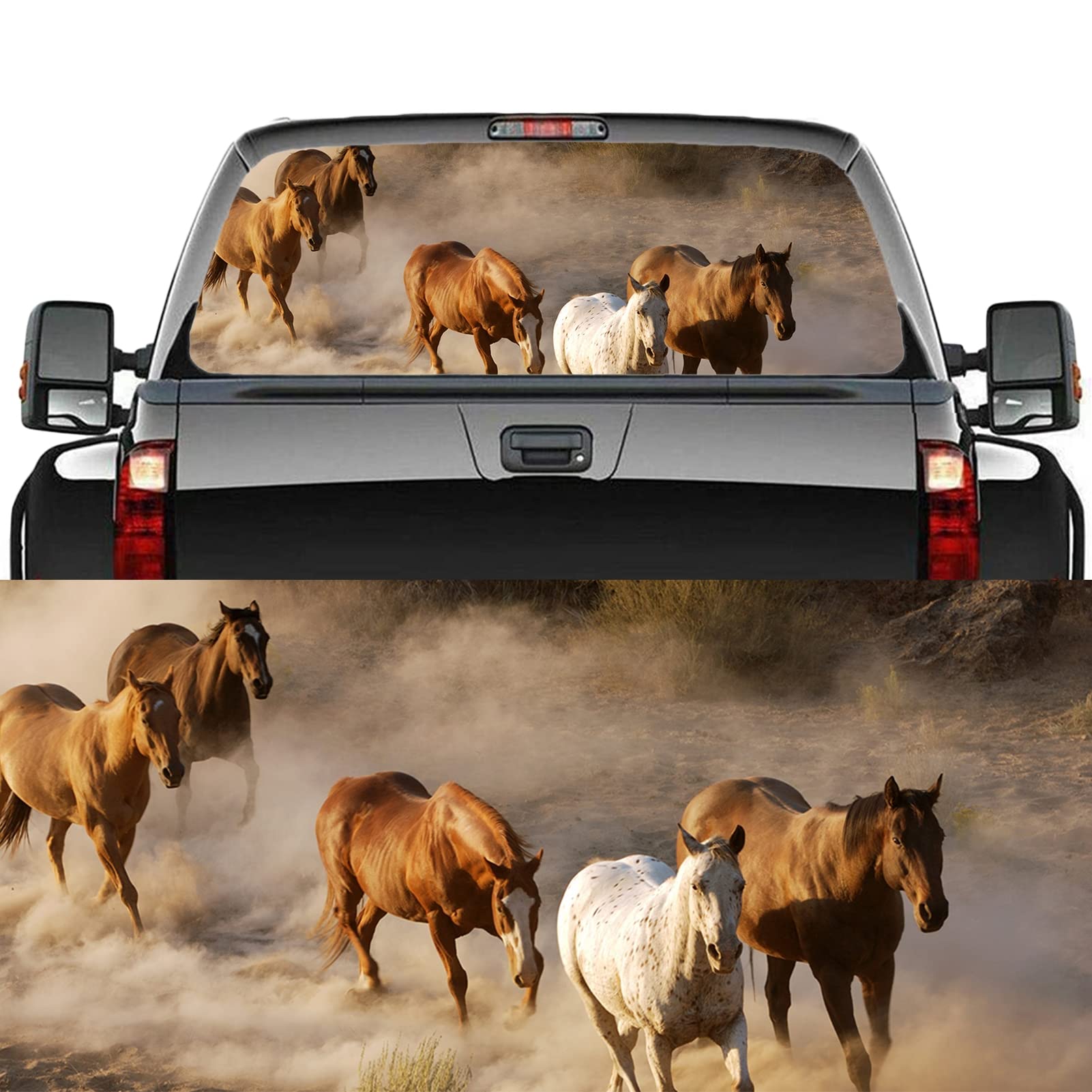 WOKEZ Finestra Posteriore a Cavallo di Destra Truck Decal Truck Finestra Posteriore Decal Wrap Graphic Perforato Vedi Attraverso Universal per camioncini SUV,58x18 inch